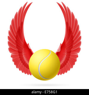 Tennisball mit erhöhten bis roten Flügel emblem Stockfoto