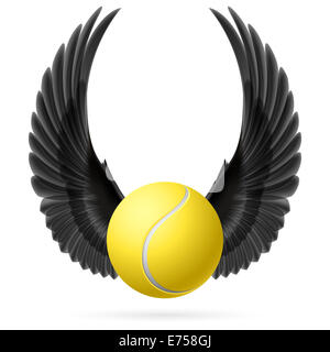 Realistische Tennisball mit erhöhten bis schwarzen Flügel emblem Stockfoto