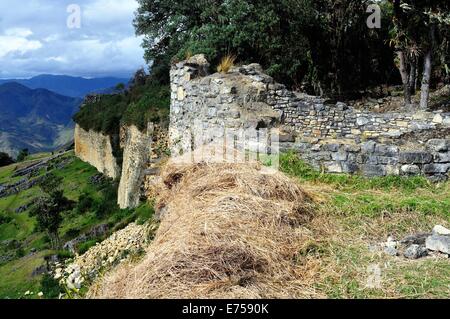 Restauration in KUELAP - archäologische Stätte in CHACHAPOYAS. Abteilung von Amazonas. Peru Stockfoto