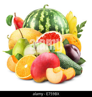 Auswahl an exotischen Früchten isoliert auf weiss. Clipping-Pfad Stockfoto