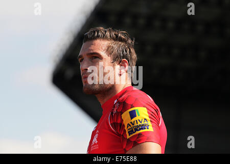 Oxford, UK. 07. Sep, 2014. SEB Stegmann während der Aviva Premiership Rugby-match zwischen London Welsh und Exeter Chiefs. Bildnachweis: Aktion Plus Sport/Alamy Live-Nachrichten Stockfoto