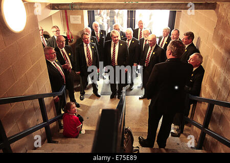 Oxford, UK. 07. Sep, 2014. Die London Welsh Chor Praxis im Treppenhaus vor der Aviva Premiership Rugby-match zwischen London Welsh und Exeter Chiefs. Bildnachweis: Aktion Plus Sport/Alamy Live-Nachrichten Stockfoto