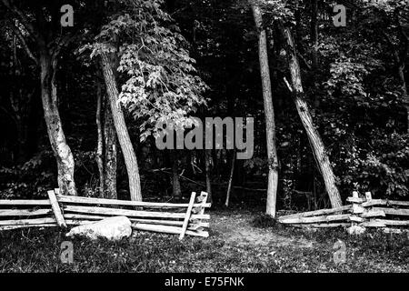 Zaun am Pass Mountain Overlook im Shenandoah-Nationalpark, Virginia. Stockfoto
