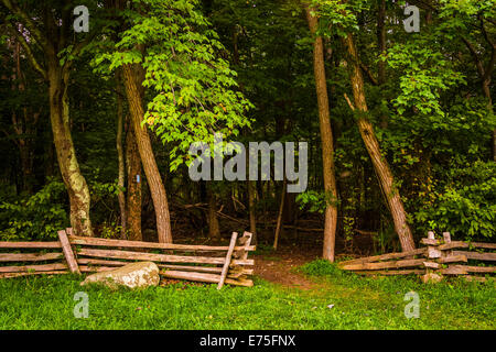 Zaun am Pass Mountain Overlook im Shenandoah-Nationalpark, Virginia. Stockfoto