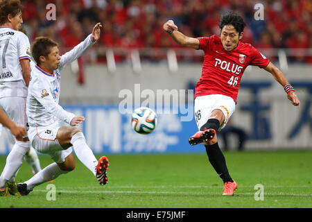 Saitama, Japan. 7. Sep, 2014. Ryota Moriwaki (rot) Fußball: 2014 J.League Yamazaki Nabisco Cup Viertelfinale match zwischen Urawa Reds 2-2 Sanfrecce Hiroshima im Saitama Stadium 2002 in Saitama, Japan. © AFLO SPORT/Alamy Live-Nachrichten Stockfoto