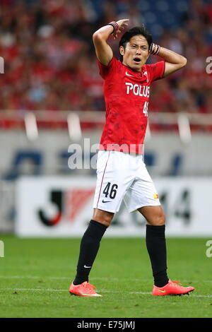 Saitama, Japan. 7. Sep, 2014. Ryota Moriwaki (rot) Fußball: 2014 J.League Yamazaki Nabisco Cup Viertelfinale match zwischen Urawa Reds 2-2 Sanfrecce Hiroshima im Saitama Stadium 2002 in Saitama, Japan. © AFLO SPORT/Alamy Live-Nachrichten Stockfoto