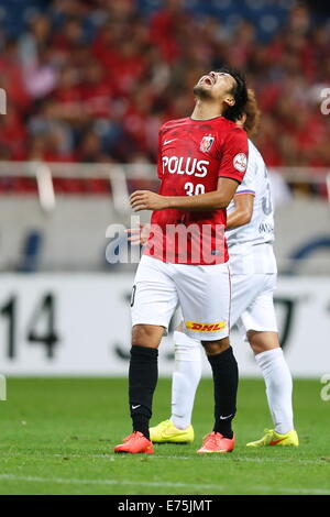 Saitama, Japan. 7. Sep, 2014. Ryota Moriwaki (rot) Fußball: 2014 J.League Yamazaki Nabisco Cup Viertelfinale match zwischen Urawa Reds 2-2 Sanfrecce Hiroshima im Saitama Stadium 2002 in Saitama, Japan. © AFLO SPORT/Alamy Live-Nachrichten Stockfoto