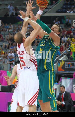 Barcelona, Spanien. 07. Sep, 2014. 2014-FIBA Basketball WM, Runde 16. D. Andersen in Aktion beim Spiel zwischen Türkei gegen Australien im Palau St. Jordi Credit: Action Plus Sport/Alamy Live News Stockfoto