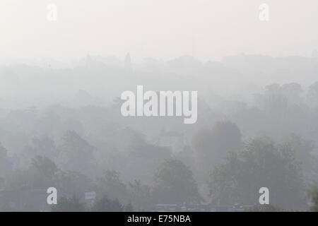 Wimbledon, London, UK. 08. Sep, 2014. UK-Wetter. Bäume und Landschaft in Morgen Dunst Kredit abgedeckt: Amer Ghazzal/Alamy Live-Nachrichten Stockfoto