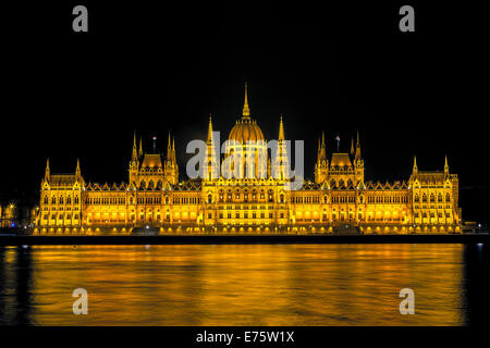 Parlamentsgebäude in der Nacht, Budapest, Ungarn Stockfoto