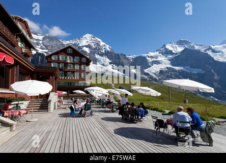 Mönch, Jungfrau Berg, Kleine Scheidegg Gebirgspass, Hotel, Grindelwald, Berner Oberland, Kanton Bern Stockfoto