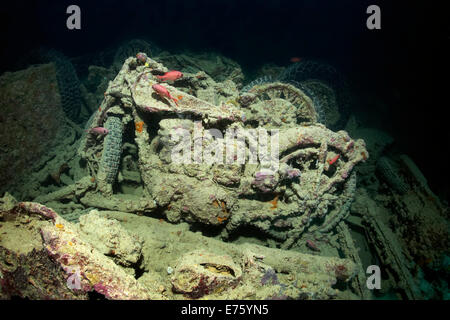 British Small Arms BSA M-20 Motorrad, Ladung auf das Wrack der SS Thistlegorm, Rotes Meer, Shaab Ali Sinai-Halbinsel, Ägypten Stockfoto