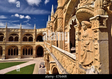 Portugal, Lissabon: Dettail des manuelinischen Stils im Kloster des Hieronymus-Kloster Stockfoto