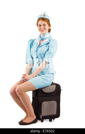 Hübsche Stewardess lächelt in die Kamera Stockfoto