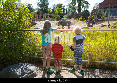 Drei kleine Kinder im Kopenhagener Zoo Stockfoto