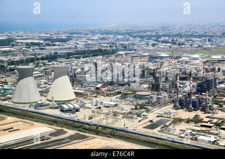 Bucht von Haifa Industriezone Luftbild Stockfoto