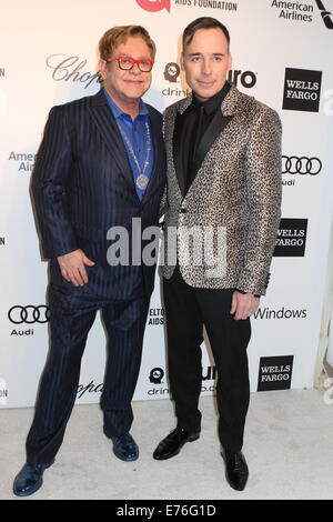 Elton John Aids Foundation präsentiert 22. Annual Academy Awards Viewing Party - Ankünfte: Sir Elton John, David liefern wo: West Hollywood, Kalifornien, USA bei: 2. März 2014 Stockfoto