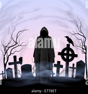 Gesichtslose Engel des Todes unter Gräber auf dem Friedhof. Twilight Stockfoto