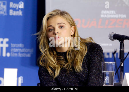 Toronto, Kanada. 07. Sep, 2014. Schauspielerin Chloe Grace Moretz besucht die Pressekonferenz von "The Equalizer" während der 39. Toronto International Film Festival (TIFF) in Toronto, Kanada, 7. September 2014. Foto: Hubert Boesl - kein Draht-SERVICE - /dpa/Dpa/Alamy Live News Stockfoto