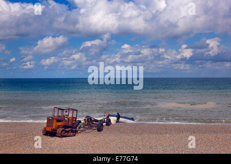 Krabben Sie-Schiffsanlegestelle am Weybourne Strand Norfolk Stockfoto