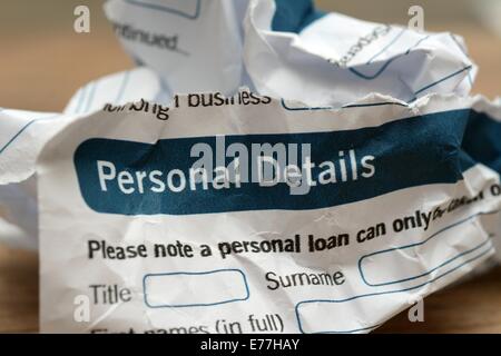 Persönlichen Daten Text auf Papier Stockfoto