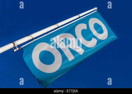 FIRMA ORCO, Logo-Schild Stockfoto