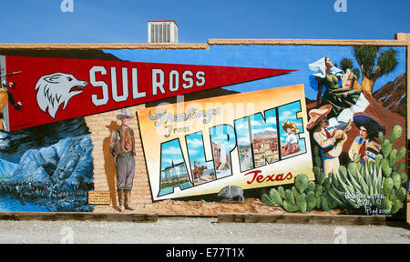 Wild-West-Wandgemälde im alpinen Texas Stockfoto