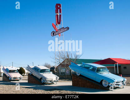 RV Cadillac Ranch auf der Route 66 in Amarillo, Texas Stockfoto