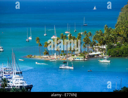 Ansicht von Marigot Bay mit Yachten, Castries, St. Lucia Insel, kleine Antillen, Windward Islands, St. Lucia Stockfoto