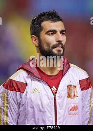 Valencia, Spanien. 08. Sep, 2014. Verteidiger Raul Albiol sieht vor die Europäische Meisterschaft qualifizieren. Spanien gegen Mazedonien. Bildnachweis: Aktion Plus Sport/Alamy Live-Nachrichten Stockfoto