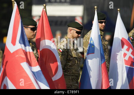 Oleszno, Polen 9. September 2014 Nobel Schwert-14 NATO international Special-Forces-Übung im Land zwingt Schulungszentrum in Oleszno. beteiligen sich 15 Länder in "edle Schwert-14': Kroatien, Estland, Frankreich, Niederlande, Litauen, Deutschland, Norwegen, Polen, Slowakei, Slowenien, die USA, Türkei, Ungarn, Großbritannien und Italien. Bildnachweis: Michal Fludra/Alamy Live-Nachrichten Stockfoto