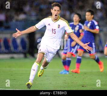 Kanagawa, Japan. 9. September 2014. Mario Rondon von Venezuela feiert nach ein Tor gegen Japan während ihr Kirin-Challenge-Cup-Match in Yokohama, südlich von Tokio, Japan, 9. September 2014. Das Spiel endete 2: 2. Bildnachweis: Stringer/Xinhua/Alamy Live-Nachrichten Stockfoto