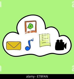 Cloud-computing im bunten Doodle-Stil Stockfoto