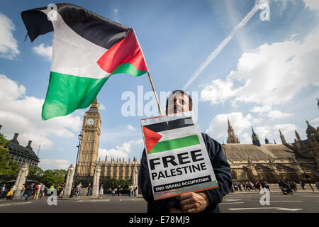 London, UK. 9. September 2014. "Free Palästina" Demonstrant außerhalb Parlament 2014 Credit: Guy Corbishley/Alamy Live News Stockfoto