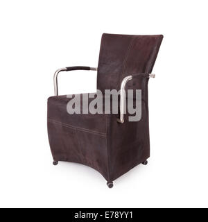 Leder Esszimmerstuhl isoliert auf weiss Stockfoto