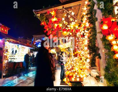 Weihnachtsmarkt im Zentrum der Stadt. Colmar. Weinstraße. Oberrhein. Elsass. Frankreich. Stockfoto