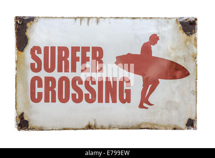 Surfer Crossing Zeichen Stockfoto