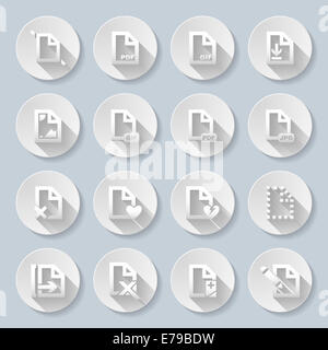 Satz von flachen Runde Icons mit Formaten auf grauem Hintergrund Stockfoto