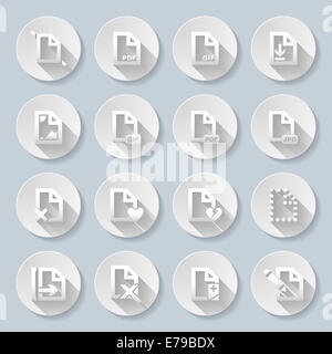 Satz von flachen Runde Icons mit Formaten auf grauem Hintergrund Stockfoto