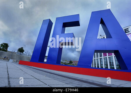 Berlin, Deutschland. 10. September 2014. Die Schrift IFA ist auf der Berlin Radio Show (IFA) in Berlin, Deutschland, 10. September 2014 abgebildet. Foto: STEPHANIE PILICK/Dpa/Alamy Live News Stockfoto