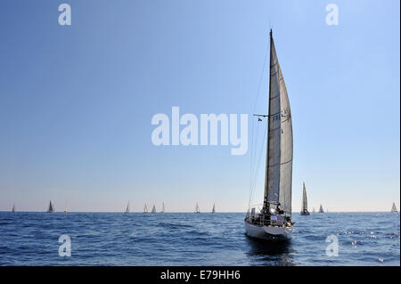 Segelboote während der Regatta in Marseille, Frankreich, Europa im Mittelmeer Stockfoto