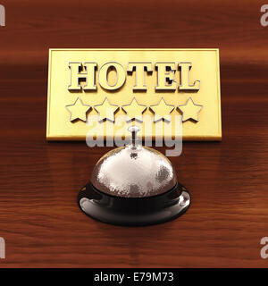 Chrom-Service Bell und golden Hotel Platte, 3D-Illustration, fünf-Sterne-hotel Stockfoto