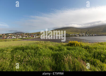 Ansicht von Vagar, Sørvágur, Dänemark, Färöer Inseln Stockfoto