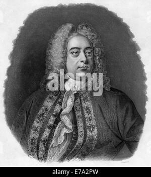 Georg Friedrich Händel (1685-1759), Barockkomponist, Porträt, Gravur, 1856 Stockfoto