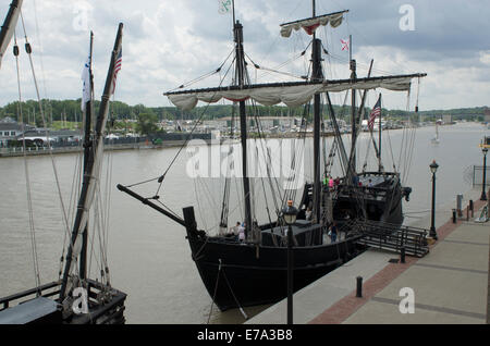 Columbus Schiff Nina und Pinta gefesselt im Rochester NY Port. Stockfoto