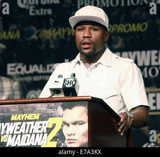 Las Vegas, Nevada, USA. 10. September 2014. World Boxing Champion Floyd "Money" Mayweather Jr. besucht der abschließenden Pressekonferenz am 10. September 2014 zur Förderung '' Chaos: Mayweather Vs Maidana 2'' an das MGM Grand Hotel & Casino in Las Vegas, Nevada-Credit: Marcel Thomas/ZUMA Draht/Alamy Live News Stockfoto