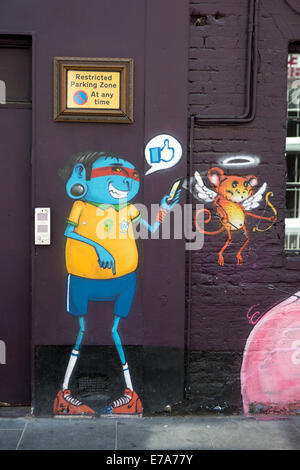 Streetart von brasilianischen Künstler Cranio, Rivington Street, Shoreditch, London, England, UK. Stockfoto