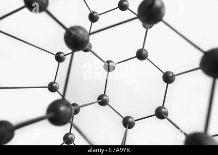 Nahaufnahme der molekularen Struktur vor weißem Hintergrund Stockfoto