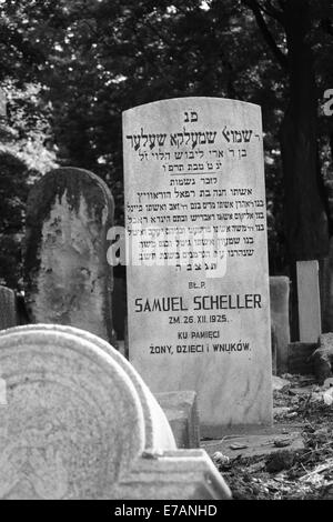 Grabsteine auf dem Neuen Jüdischen Friedhof in Kazimierz, Krakau, Polen im September - monochromes Schwarzweiß Schwarzweiß Schwarzweiß Schwarzweiß und weiß Schwarzweiß Schwarzweiß Stockfoto