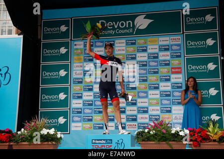 Exeter, UK. 11. September, 2014. Abschluss der Stufe 5 Exmouth Exeter Etappe der Tour of Britain Matthias Brandle gewinnt. Bildnachweis: Anthony Collins/Alamy Live-Nachrichten Stockfoto